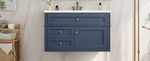 English Elm 36'' Floating Bathroom Vanity with Ceramic Sink Poplar Wood Cabinet and Iron Knobs Blue N710P458416C