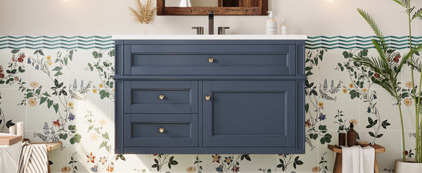 English Elm 36'' Floating Bathroom Vanity with Ceramic Sink Poplar Wood Cabinet and Iron Knobs Blue N710P458416C