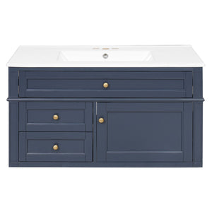 English Elm 36'' Floating Bathroom Vanity with Ceramic Sink Poplar Wood Cabinet and Iron Knobs Blue N710P458416C