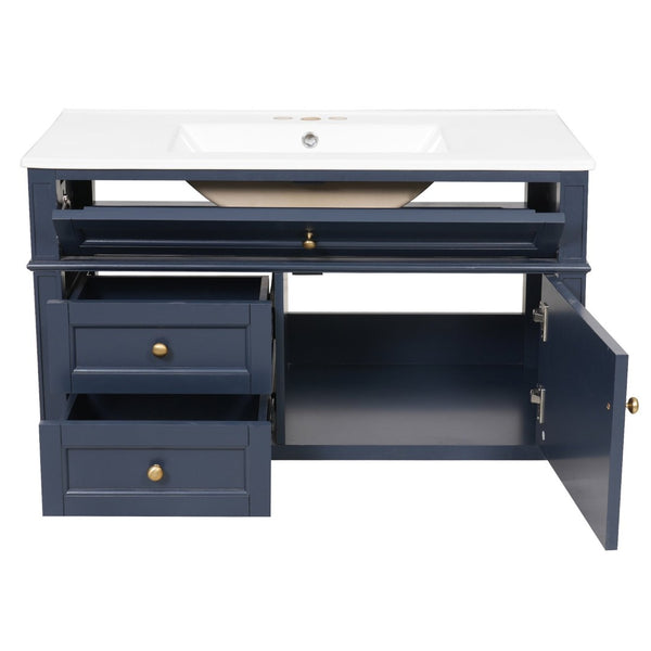 English Elm 36'' Floating Bathroom Vanity with Ceramic Sink Poplar Wood Cabinet and Iron Knobs Blue N710P458416C