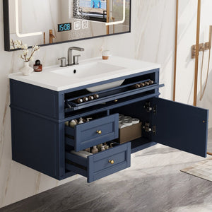 English Elm 36'' Floating Bathroom Vanity with Ceramic Sink Poplar Wood Cabinet and Iron Knobs Blue N710P458416C