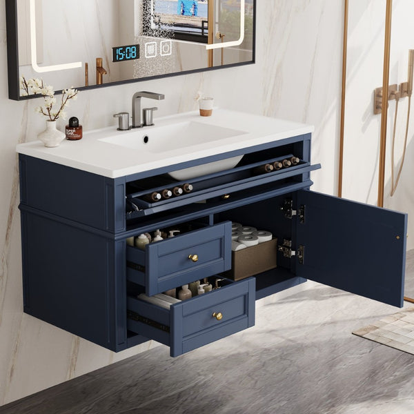 English Elm 36'' Floating Bathroom Vanity with Ceramic Sink Poplar Wood Cabinet and Iron Knobs Blue N710P458416C