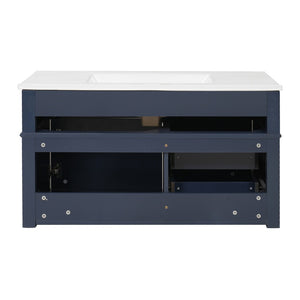 English Elm 36'' Floating Bathroom Vanity with Ceramic Sink Poplar Wood Cabinet and Iron Knobs Blue N710P458416C