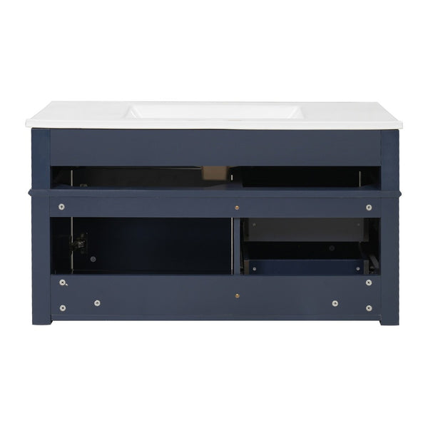 English Elm 36'' Floating Bathroom Vanity with Ceramic Sink Poplar Wood Cabinet and Iron Knobs Blue N710P458416C