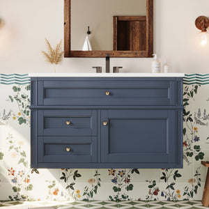 English Elm 36'' Floating Bathroom Vanity with Ceramic Sink Poplar Wood Cabinet and Iron Knobs Blue N710P458416C
