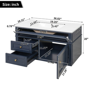 English Elm 36'' Floating Bathroom Vanity with Ceramic Sink Poplar Wood Cabinet and Iron Knobs Blue N710P458416C