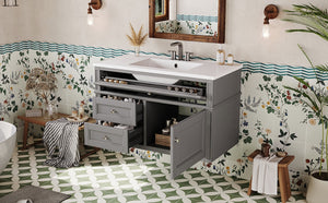 English Elm 36'' Floating Bathroom Vanity with Ceramic Sink Poplar Wood Cabinet and Iron Knobs Gray N710P458416E