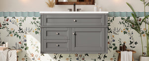 English Elm 36'' Floating Bathroom Vanity with Ceramic Sink Poplar Wood Cabinet and Iron Knobs Gray N710P458416E