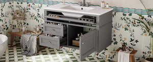 English Elm 36'' Floating Bathroom Vanity with Ceramic Sink Poplar Wood Cabinet and Iron Knobs Gray N710P458416E