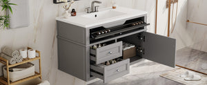 English Elm 36'' Floating Bathroom Vanity with Ceramic Sink Poplar Wood Cabinet and Iron Knobs Gray N710P458416E