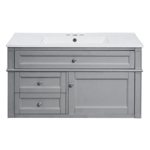 English Elm 36'' Floating Bathroom Vanity with Ceramic Sink Poplar Wood Cabinet and Iron Knobs Gray N710P458416E