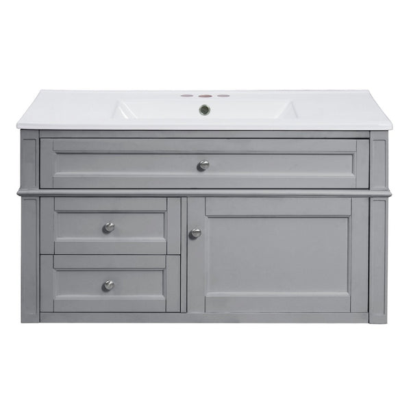 English Elm 36'' Floating Bathroom Vanity with Ceramic Sink Poplar Wood Cabinet and Iron Knobs Gray N710P458416E