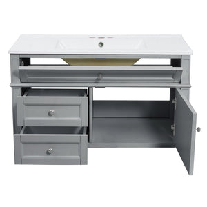 English Elm 36'' Floating Bathroom Vanity with Ceramic Sink Poplar Wood Cabinet and Iron Knobs Gray N710P458416E