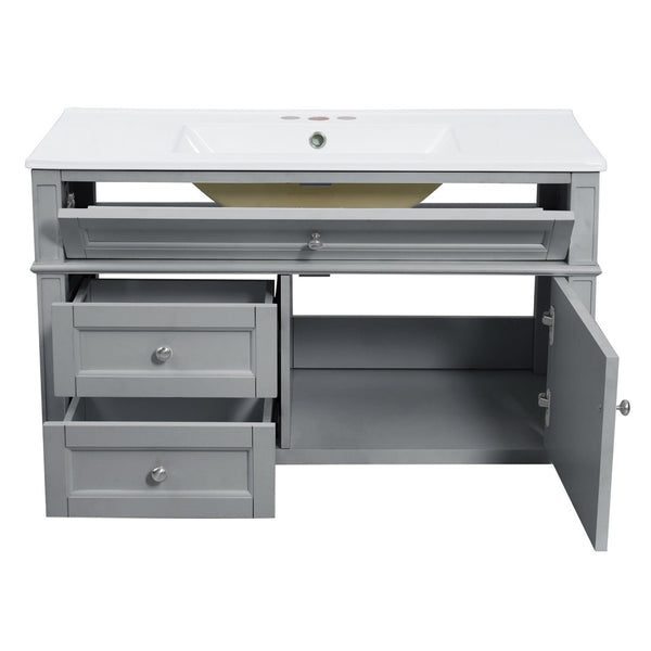 English Elm 36'' Floating Bathroom Vanity with Ceramic Sink Poplar Wood Cabinet and Iron Knobs Gray N710P458416E