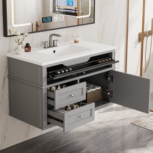 English Elm 36'' Floating Bathroom Vanity with Ceramic Sink Poplar Wood Cabinet and Iron Knobs Gray N710P458416E