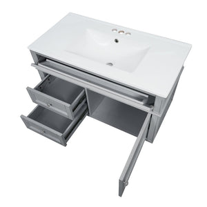 English Elm 36'' Floating Bathroom Vanity with Ceramic Sink Poplar Wood Cabinet and Iron Knobs Gray N710P458416E
