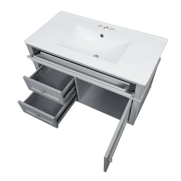 English Elm 36'' Floating Bathroom Vanity with Ceramic Sink Poplar Wood Cabinet and Iron Knobs Gray N710P458416E