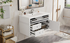 English Elm 36'' Floating Bathroom Vanity with Ceramic Sink Poplar Wood Cabinet and Iron Knobs White N710P458416K