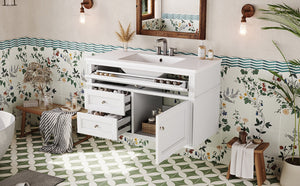 English Elm 36'' Floating Bathroom Vanity with Ceramic Sink Poplar Wood Cabinet and Iron Knobs White N710P458416K