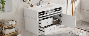English Elm 36'' Floating Bathroom Vanity with Ceramic Sink Poplar Wood Cabinet and Iron Knobs White N710P458416K