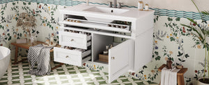 English Elm 36'' Floating Bathroom Vanity with Ceramic Sink Poplar Wood Cabinet and Iron Knobs White N710P458416K