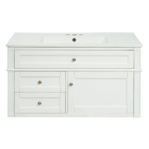 English Elm 36'' Floating Bathroom Vanity with Ceramic Sink Poplar Wood Cabinet and Iron Knobs White N710P458416K