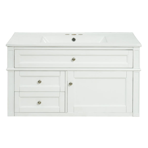 English Elm 36'' Floating Bathroom Vanity with Ceramic Sink Poplar Wood Cabinet and Iron Knobs White N710P458416K