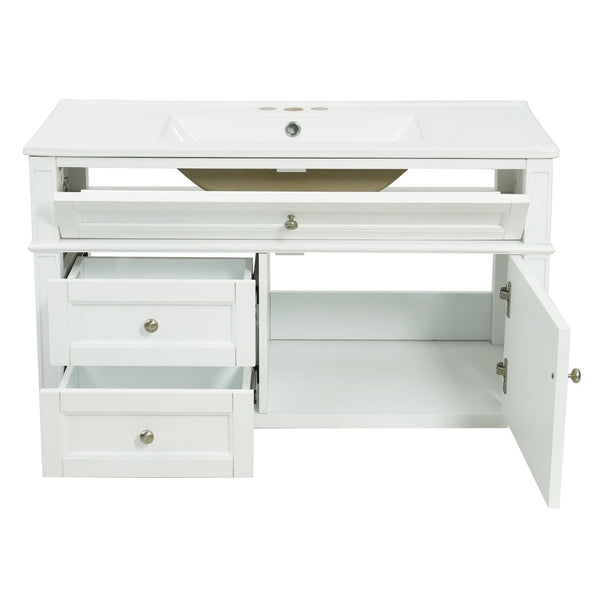 English Elm 36'' Floating Bathroom Vanity with Ceramic Sink Poplar Wood Cabinet and Iron Knobs White N710P458416K