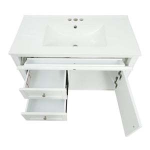 English Elm 36'' Floating Bathroom Vanity with Ceramic Sink Poplar Wood Cabinet and Iron Knobs White N710P458416K