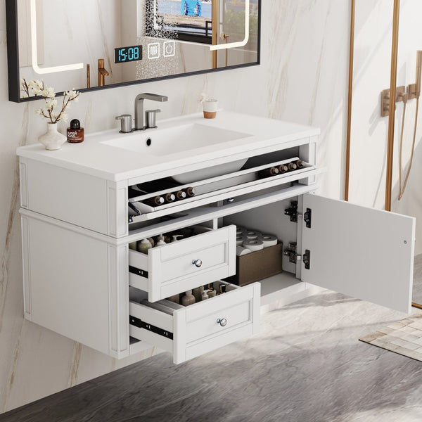 English Elm 36'' Floating Bathroom Vanity with Ceramic Sink Poplar Wood Cabinet and Iron Knobs White N710P458416K
