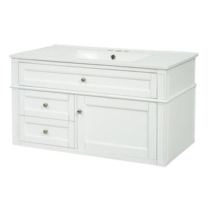 English Elm 36'' Floating Bathroom Vanity with Ceramic Sink Poplar Wood Cabinet and Iron Knobs White N710P458416K
