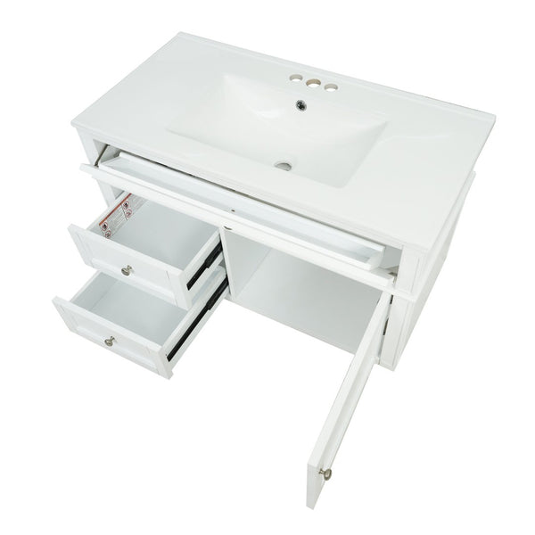 English Elm 36'' Floating Bathroom Vanity with Ceramic Sink Poplar Wood Cabinet and Iron Knobs White N710P458416K