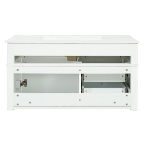 English Elm 36'' Floating Bathroom Vanity with Ceramic Sink Poplar Wood Cabinet and Iron Knobs White N710P458416K