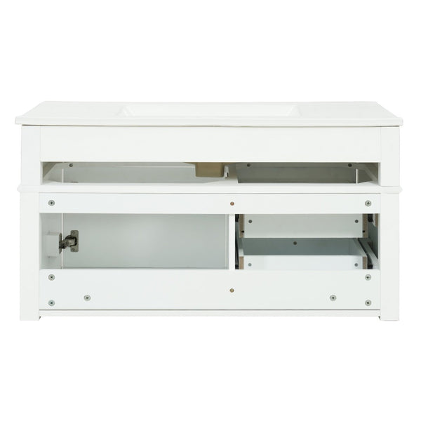 English Elm 36'' Floating Bathroom Vanity with Ceramic Sink Poplar Wood Cabinet and Iron Knobs White N710P458416K