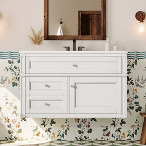 English Elm 36'' Floating Bathroom Vanity with Ceramic Sink Poplar Wood Cabinet and Iron Knobs White N710P458416K