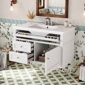 English Elm 36'' Floating Bathroom Vanity with Ceramic Sink Poplar Wood Cabinet and Iron Knobs White N710P458416K