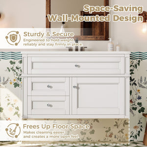 English Elm 36'' Floating Bathroom Vanity with Ceramic Sink Poplar Wood Cabinet and Iron Knobs White N710P458416K
