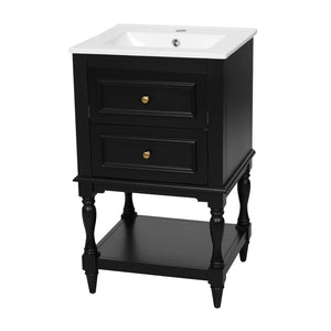 English Elm 20'' Retro Bathroom Vanity with Ceramic Sink Open Shelf and 2 Drawers for Small Baths Black N710P458422B