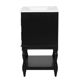 English Elm 20'' Retro Bathroom Vanity with Ceramic Sink Open Shelf and 2 Drawers for Small Baths Black N710P458422B