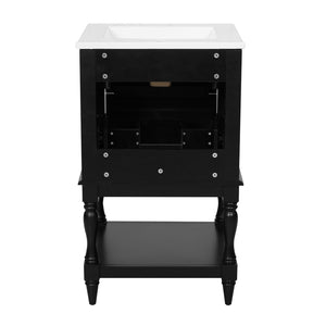 English Elm 20'' Retro Bathroom Vanity with Ceramic Sink Open Shelf and 2 Drawers for Small Baths Black N710P458422B