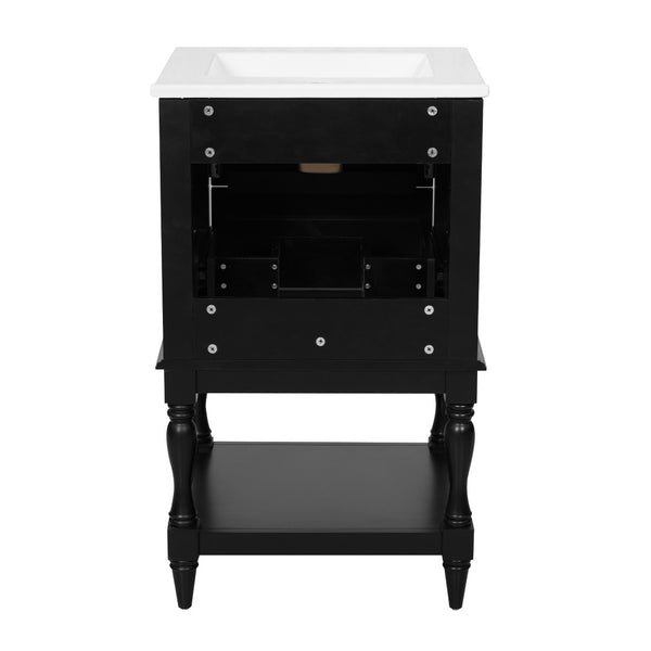 English Elm 20'' Retro Bathroom Vanity with Ceramic Sink Open Shelf and 2 Drawers for Small Baths Black N710P458422B