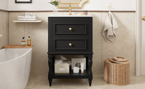 English Elm 20'' Retro Bathroom Vanity with Ceramic Sink Open Shelf and 2 Drawers for Small Baths Black N710P458422B