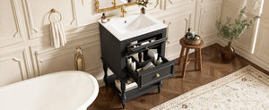 English Elm 20'' Retro Bathroom Vanity with Ceramic Sink Open Shelf and 2 Drawers for Small Baths Black N710P458422B