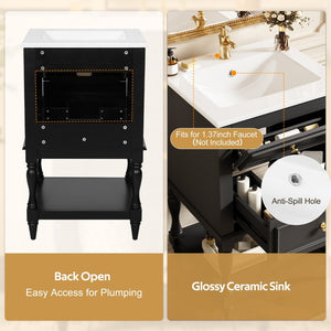 English Elm 20'' Retro Bathroom Vanity with Ceramic Sink Open Shelf and 2 Drawers for Small Baths Black N710P458422B