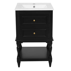 English Elm 20'' Retro Bathroom Vanity with Ceramic Sink Open Shelf and 2 Drawers for Small Baths Black N710P458422B