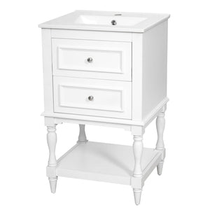 English Elm 20'' Retro Bathroom Vanity with Ceramic Sink Open Shelf and 2 Drawers for Small Baths White N710P458422K