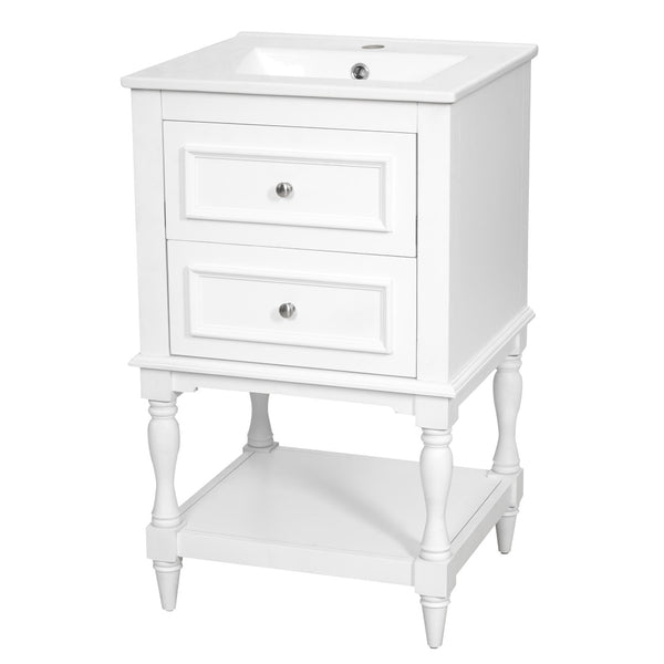 English Elm 20'' Retro Bathroom Vanity with Ceramic Sink Open Shelf and 2 Drawers for Small Baths White N710P458422K