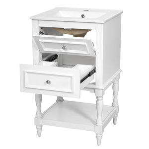 English Elm 20'' Retro Bathroom Vanity with Ceramic Sink Open Shelf and 2 Drawers for Small Baths White N710P458422K
