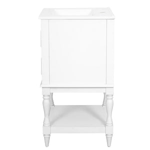 English Elm 20'' Retro Bathroom Vanity with Ceramic Sink Open Shelf and 2 Drawers for Small Baths White N710P458422K