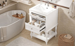 English Elm 20'' Retro Bathroom Vanity with Ceramic Sink Open Shelf and 2 Drawers for Small Baths White N710P458422K